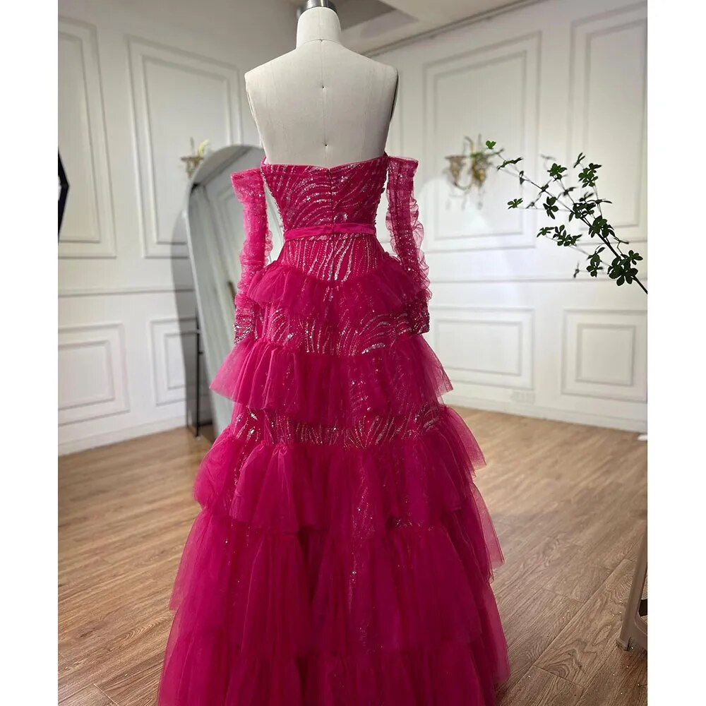 Serene Hill Fuchsia A Line Elegant Sweetheart Off Shoulder Tiered Beaded Evening Dresses Prom Gowns For Women Party 2025 LA72035 - SERENE HILL