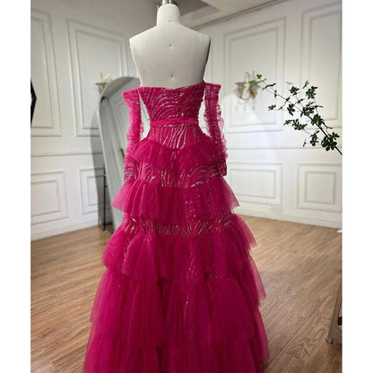 Serene Hill Fuchsia A Line Elegant Sweetheart Off Shoulder Tiered Beaded Evening Dresses Prom Gowns For Women Party 2025 LA72035 - SERENE HILL