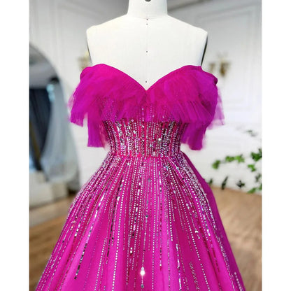 Luxury Dubai Fuchsia Off-Shoulder Ball Gown LA72162 - SERENE HILL