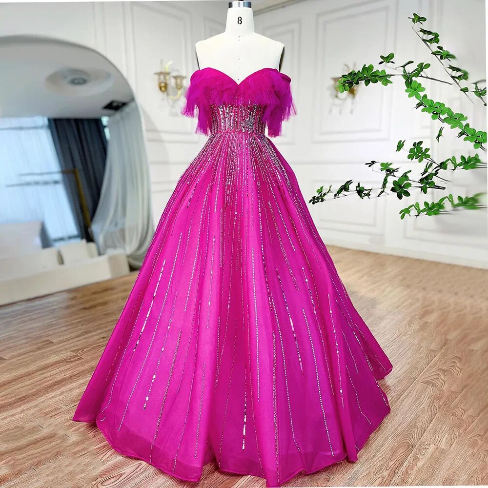 Luxury Dubai Fuchsia Off-Shoulder Ball Gown LA72162 Fuchsia / 8