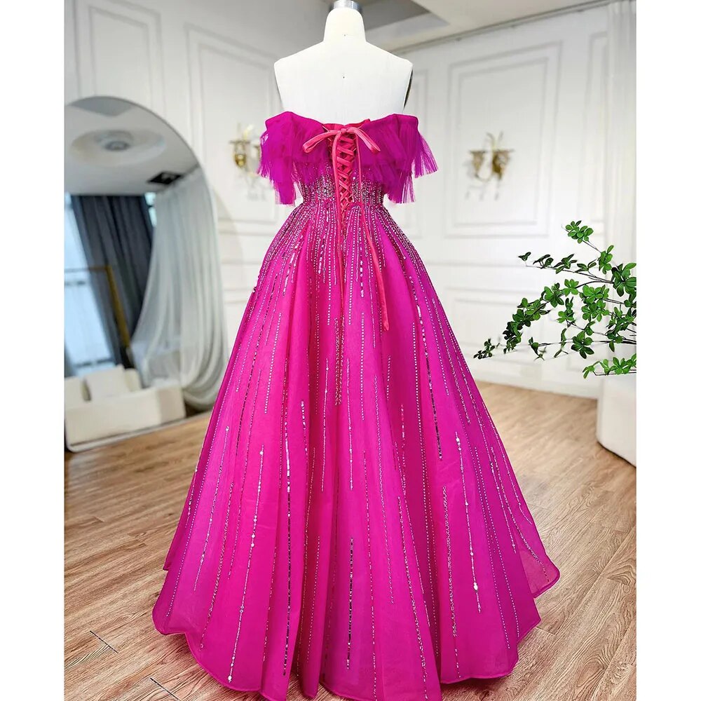 Luxury Dubai Fuchsia Off-Shoulder Ball Gown LA72162 - SERENE HILL