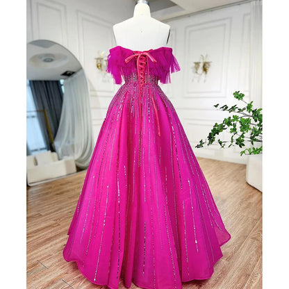 Luxury Dubai Fuchsia Off-Shoulder Ball Gown LA72162 - SERENE HILL