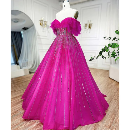 Luxury Dubai Fuchsia Off-Shoulder Ball Gown LA72162 - SERENE HILL