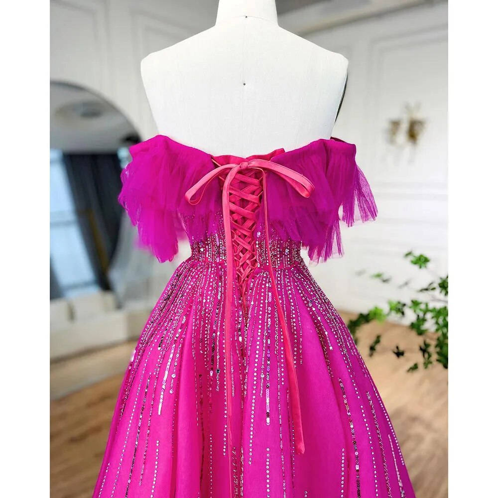 Luxury Dubai Fuchsia Off-Shoulder Ball Gown LA72162 - SERENE HILL