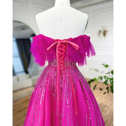 Luxury Dubai Fuchsia Off-Shoulder Ball Gown LA72162 - SERENE HILL