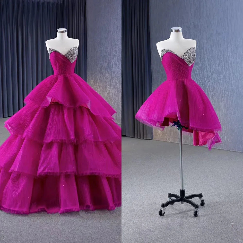 Serene Hill Fuchsia Detachable skirt Lace Up Pearls Beaded Luxury Bride Gowns Wedding Dress 2025 High End Custom Made HM231068 - SERENE HILL