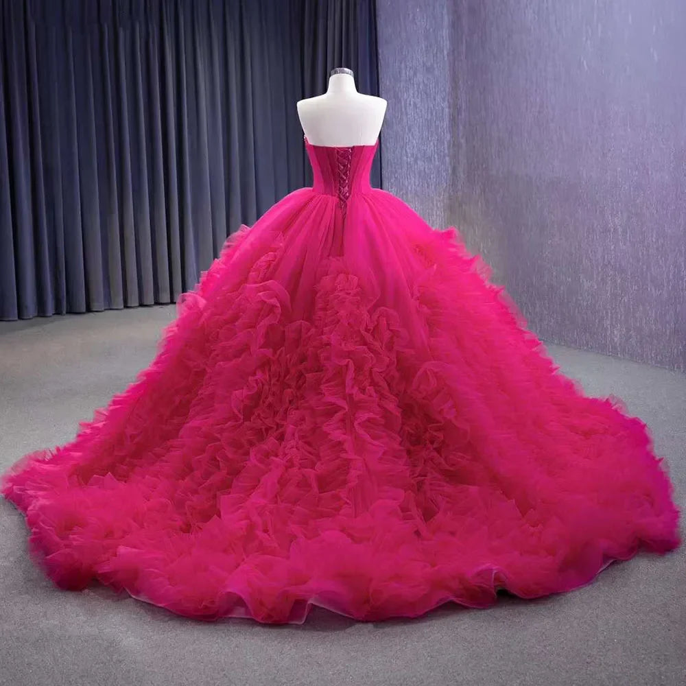 Serene Hill Fuchsia Elegant Boat Neck Lace Up Pearls Beaded Luxury Bride Gowns Wedding Dress 2025 High End Custom Made HM231108 - SERENE HILL