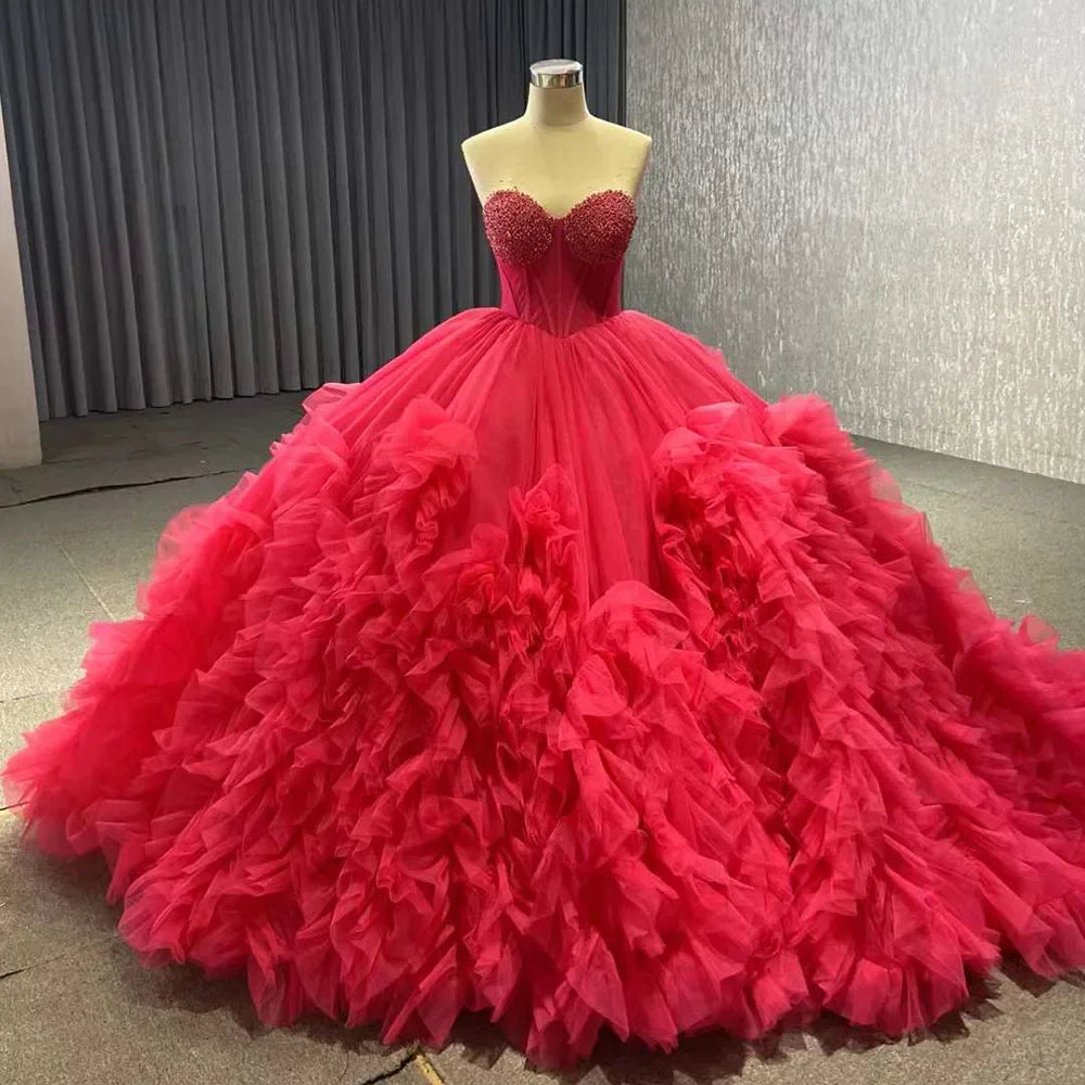 Serene Hill Fuchsia Elegant Boat Neck Lace Up Pearls Beaded Luxury Bride Gowns Wedding Dress 2025 High End Custom Made HM231108 - SERENE HILL