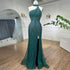 Fuchsia Halter Sleeveless Beaded Mermaid High Split Evening Dress Gown LA72092 - SERENE HILL