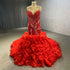 Fuchsia Lace Up Pearls Beaded Luxury Mermaid Bride Wedding Dress HM231040 - SERENE HILL