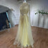 Luxury Blue A-Line High Neck Beaded Evening Dress with Cape Sleeves LA70066B - SERENE HILL