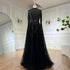 Luxury Blue A-Line High Neck Beaded Evening Dress with Cape Sleeves LA70066B - SERENE HILL