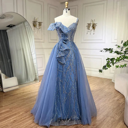 Serene Hill Golden Mermaid Evening Dress With Skirt - Women&