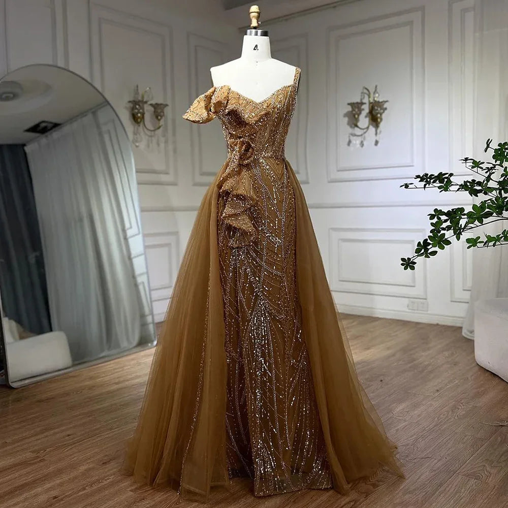Serene Hill Golden Mermaid Evening Dress With Skirt - Women&