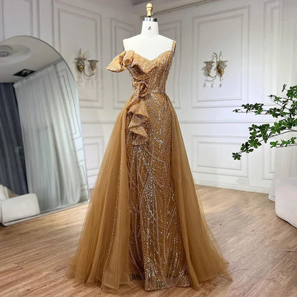 Serene Hill Golden Mermaid Evening Dress With Skirt - Women&