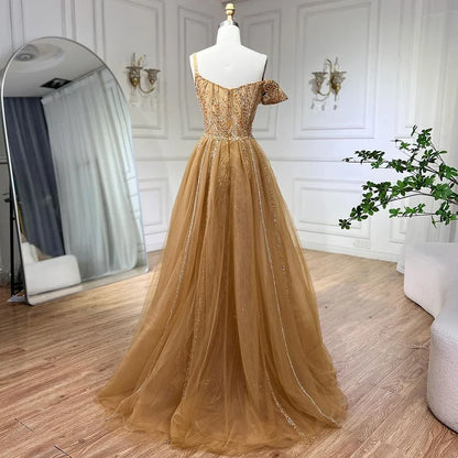 Serene Hill Golden Mermaid Evening Dress With Skirt - Women&