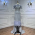 Serene Hill Gray Beaded Arabic Midi Ankle Length Evening Dresses With Cape Feather Gowns 2025 For Women Wedding Party LA72060 - SERENE HILL