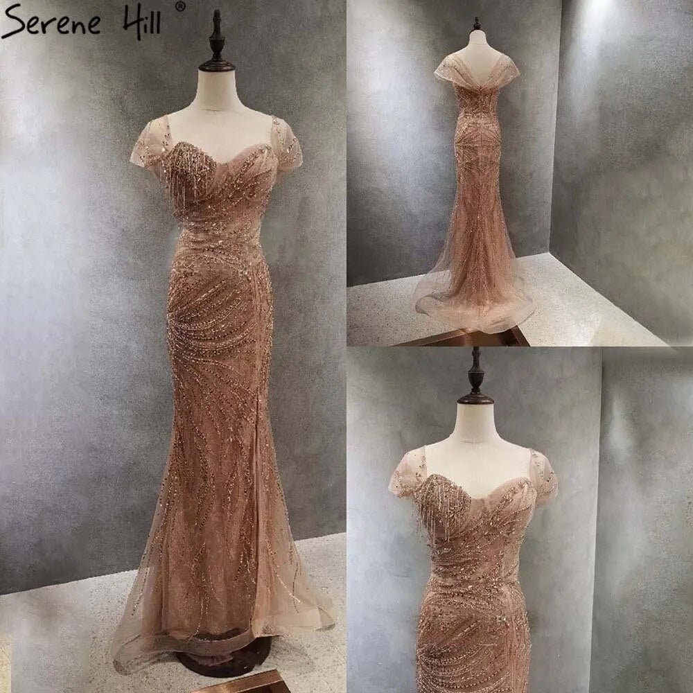 Serene Hill Green Luxury Mermaid Evening Dresses Gowns 2025 Cap Sleeves Beaded Elegant For Women Party LA71438 - SERENE HILL