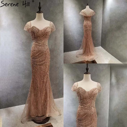Serene Hill Green Luxury Mermaid Evening Dresses Gowns 2025 Cap Sleeves Beaded Elegant For Women Party LA71438 - SERENE HILL