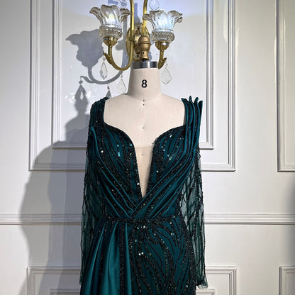 Serene Hill Green Mermaid Beaded Evening Dresses Gowns 2025 Luxury Elegant Satin For Women Party LA71860 - SERENE HILL