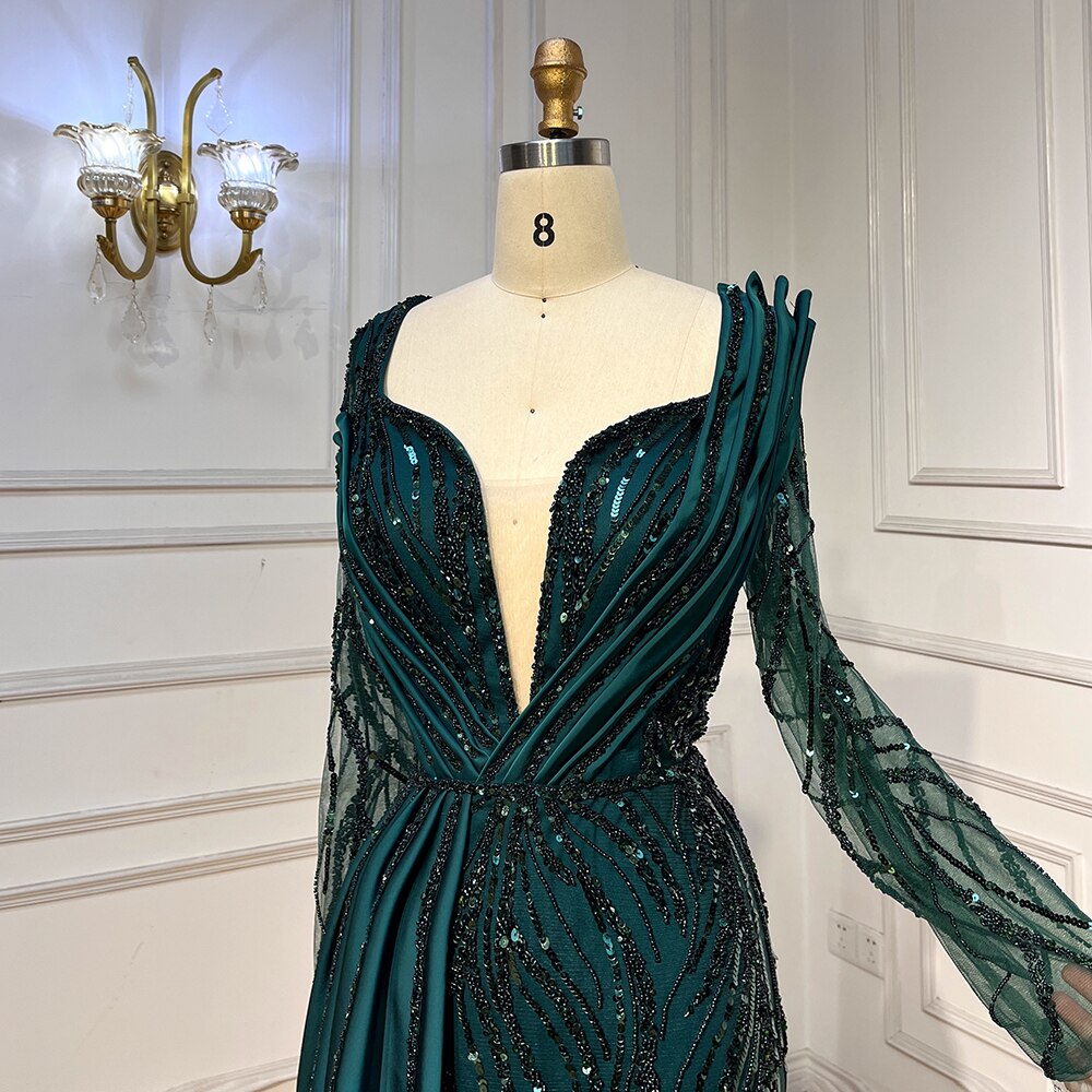 Serene Hill Green Mermaid Beaded Evening Dresses Gowns 2025 Luxury Elegant Satin For Women Party LA71860 - SERENE HILL