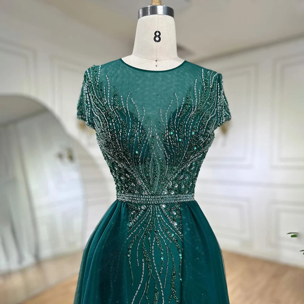 Serene Hill Green Mermaid Elegant With Overskirt Beaded Luxury Dubai Evening Dresses Gowns For Women Wedding Party 2025 LA72241 - SERENE HILL