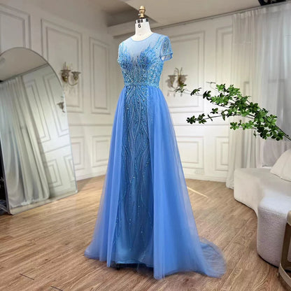 Serene Hill Green Mermaid Elegant With Overskirt Beaded Luxury Dubai Evening Dresses Gowns For Women Wedding Party 2025 LA72241 - SERENE HILL