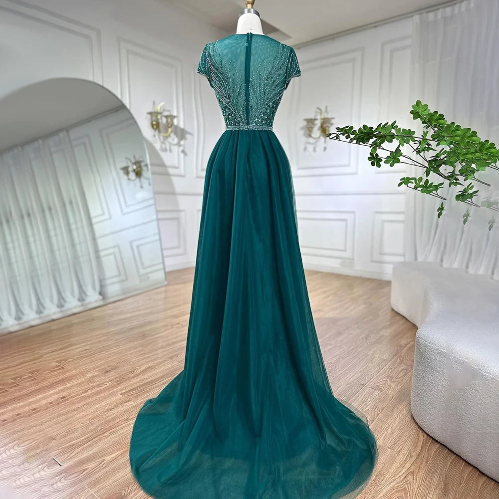 Serene Hill Green Mermaid Elegant With Overskirt Beaded Luxury Dubai Evening Dresses Gowns For Women Wedding Party 2025 LA72241 - SERENE HILL