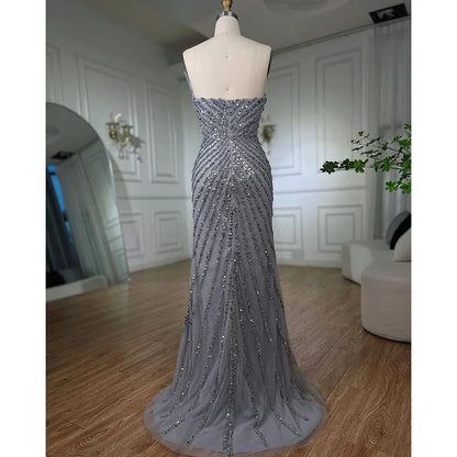 Serene Hill Green Mermaid High Split Off Shoulder Beaded Luxury Dubai Evening Dresses Gowns 2025 For Women Party LA72049 - SERENE HILL