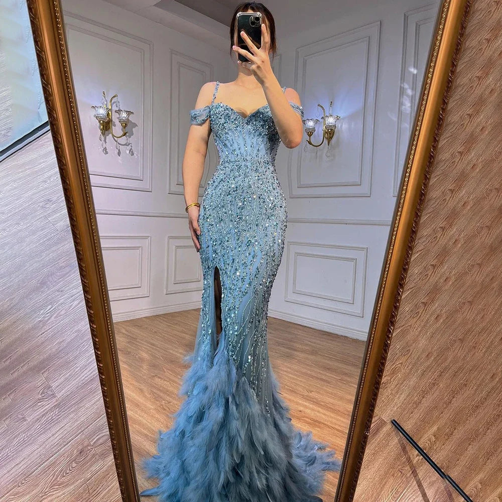 Green Mermaid Feathers Prom Dresses Wedding Evening Dress LA71650A - SERENE HILL