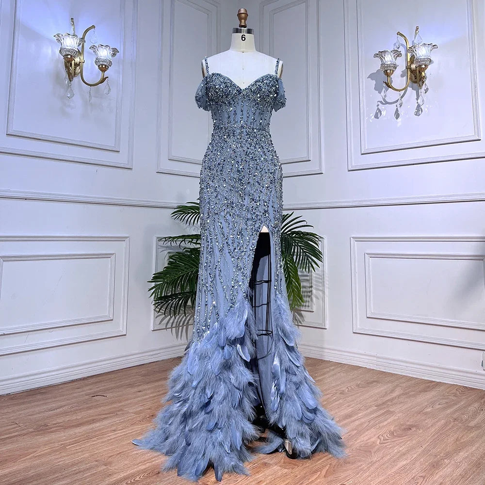 Green Mermaid Feathers Prom Dresses Wedding Evening Dress LA71650A - SERENE HILL