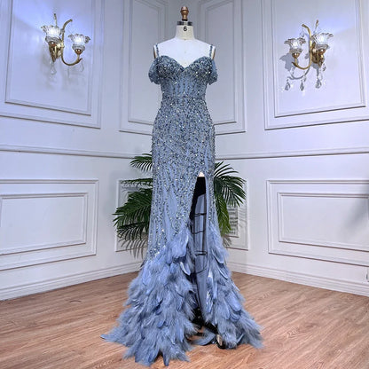 Green Mermaid Feathers Prom Dresses Wedding Evening Dress LA71650A - SERENE HILL