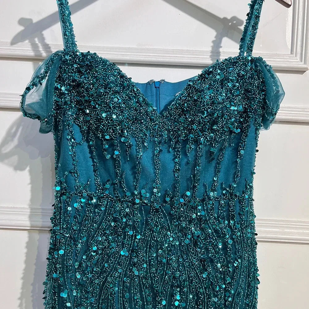 Green Mermaid Feathers Prom Dresses Wedding Evening Dress LA71650A - SERENE HILL