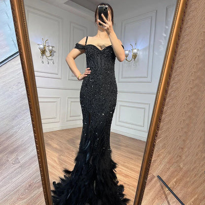 Green Mermaid Feathers Prom Dresses Wedding Evening Dress LA71650A - SERENE HILL