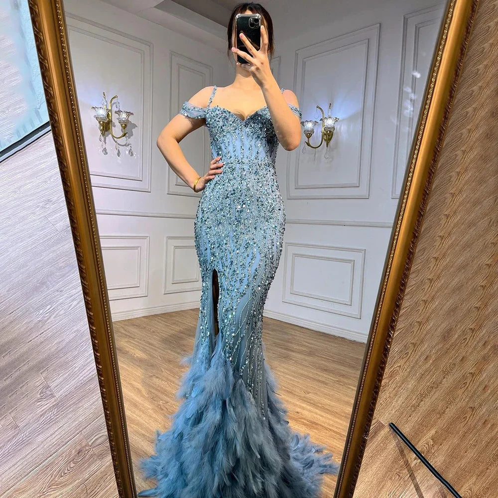 Green Mermaid Feathers Prom Dresses Wedding Evening Dress LA71650A – SERENE  HILL