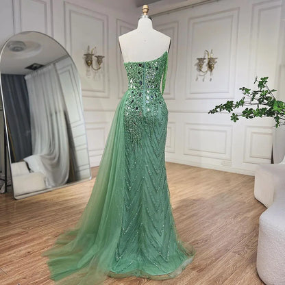 Serene Hill Green Mermaid Spaghetti Straps High Split Beaded Sequined Evening Dresses Gowns 2025 For Women Party LA72212 - SERENE HILL