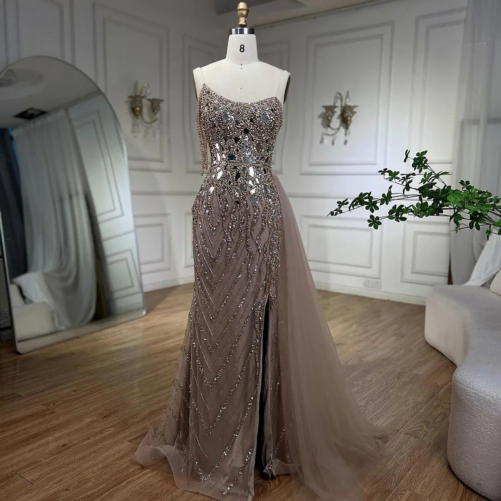 Serene Hill Green Mermaid Spaghetti Straps High Split Beaded Sequined Evening Dresses Gowns 2025 For Women Party LA72212 - SERENE HILL
