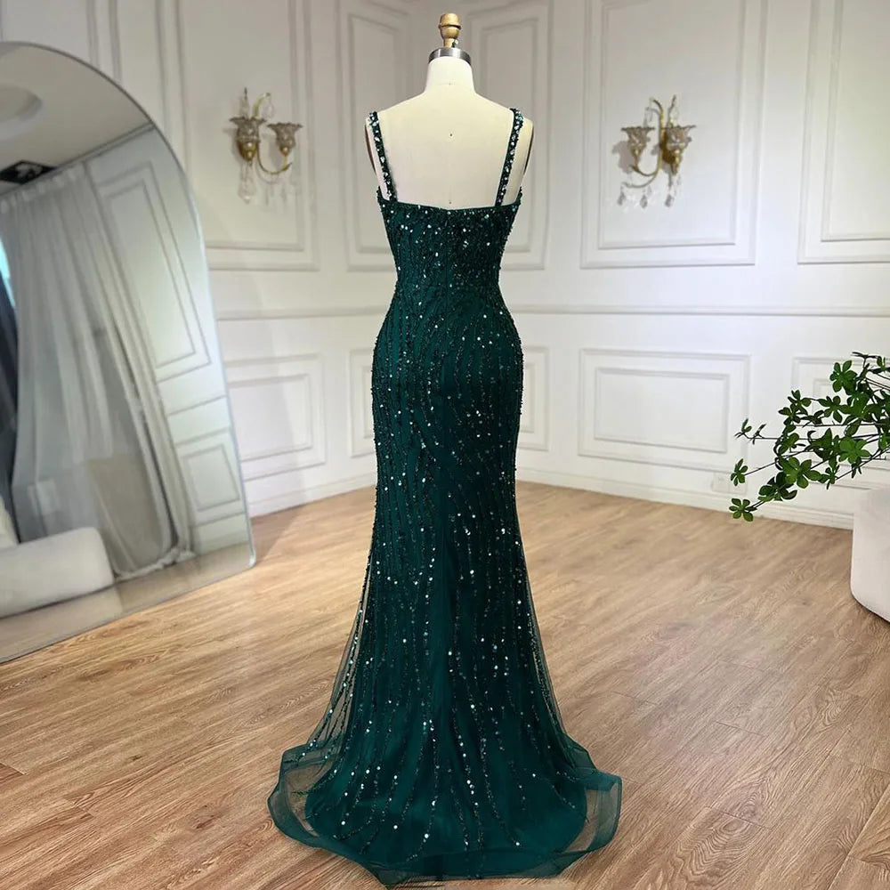 Serene Hill Green One Shoulder Mermaid Elegant Beaded Luxury Red Evening Dress Gown for Women&