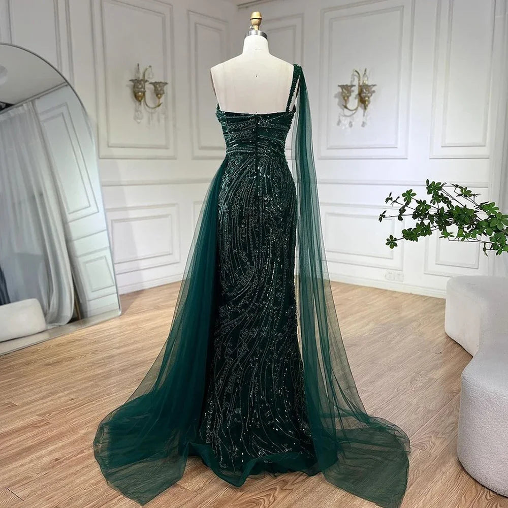 Luxury Green One Shoulder Mermaid Evening Dress with Cape LA72472 - SERENE HILL