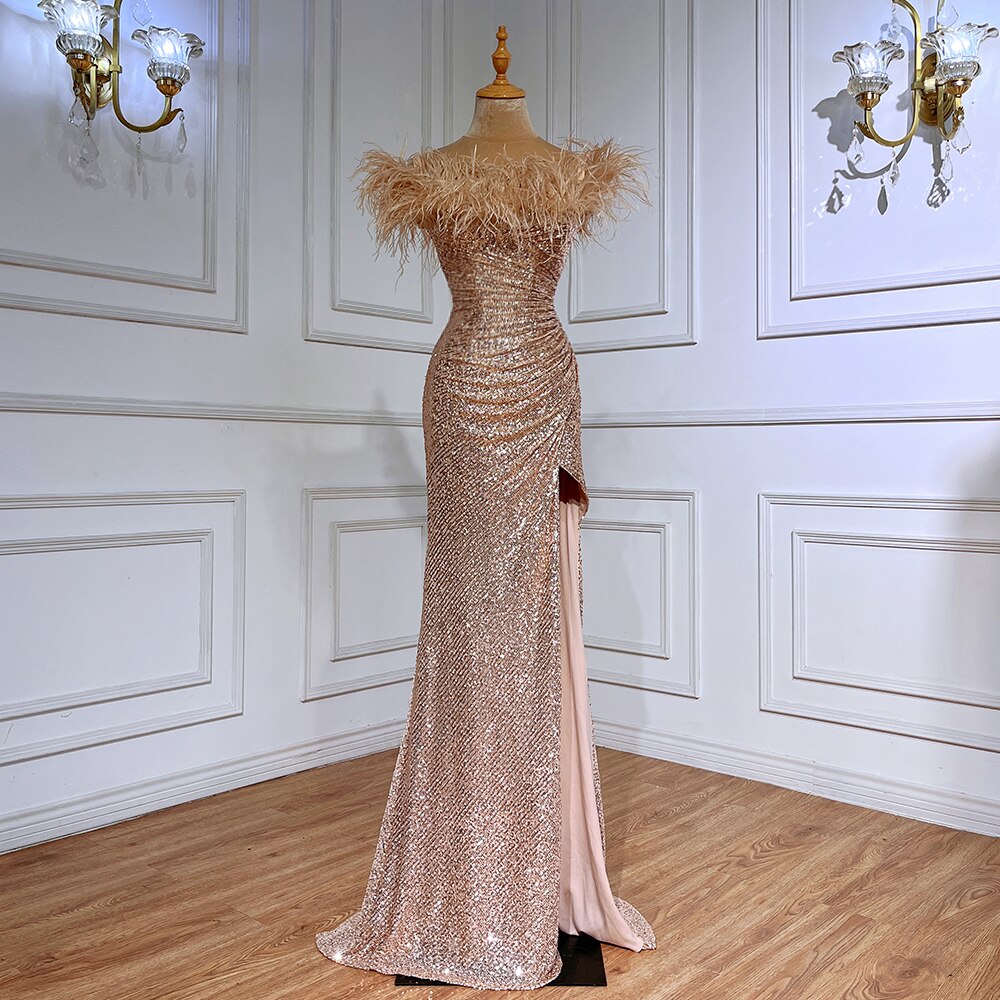 Serene Hill Green Sexy Mermaid High Split Feathers Formal Luxury Evening Dresses Gowns For Women Wedding Party 2025 LA71848 - SERENE HILL