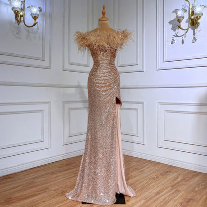 Serene Hill Green Sexy Mermaid High Split Feathers Formal Luxury Evening Dresses Gowns For Women Wedding Party 2025 LA71848 - SERENE HILL
