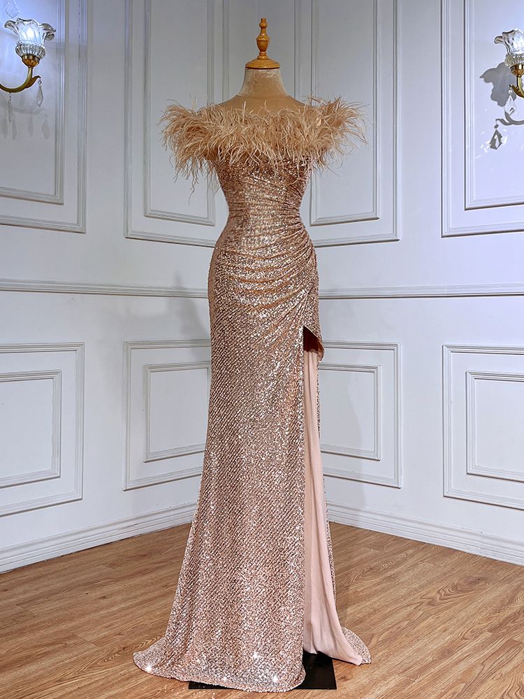 Serene Hill Green Sexy Mermaid High Split Feathers Formal Luxury Evening Dresses Gowns For Women Wedding Party 2025 LA71848 - SERENE HILL