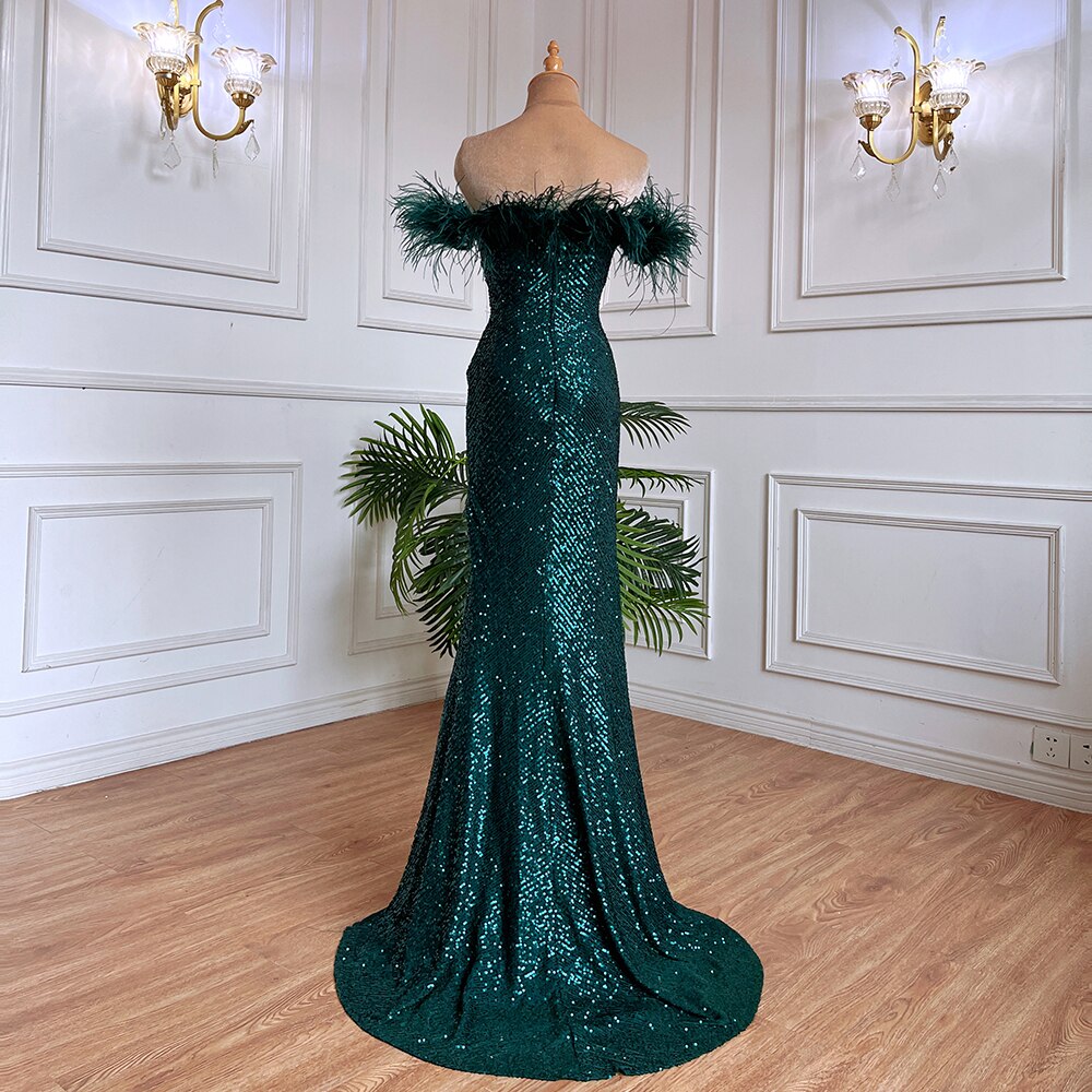 Serene Hill Green Sexy Mermaid High Split Feathers Formal Luxury Evening Dresses Gowns For Women Wedding Party 2025 LA71848 - SERENE HILL
