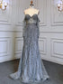 Serene Hill Grey Mermaid Spaghetti Strap Luxury Beaded Elegant Evening Dresses Gowns 2025 For Woman Wedding Party LA71650 - SERENE HILL