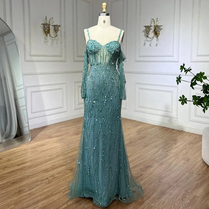 Serene Hill Grey Mermaid Spaghetti Strap Luxury Beaded Elegant Evening Dresses Gowns 2025 For Woman Wedding Party LA71650 - SERENE HILL