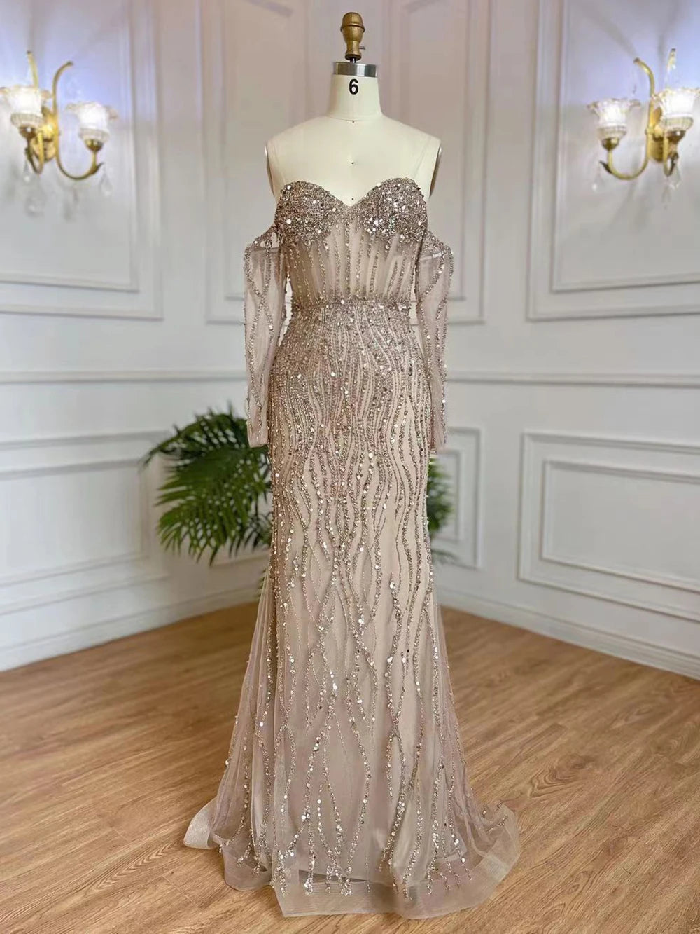 Serene Hill Grey Mermaid Spaghetti Strap Luxury Beaded Elegant Evening Dresses Gowns 2025 For Woman Wedding Party LA71650 - SERENE HILL
