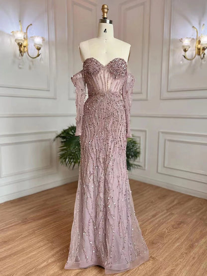 Serene Hill Grey Mermaid Spaghetti Strap Luxury Beaded Elegant Evening Dresses Gowns 2025 For Woman Wedding Party LA71650 - SERENE HILL