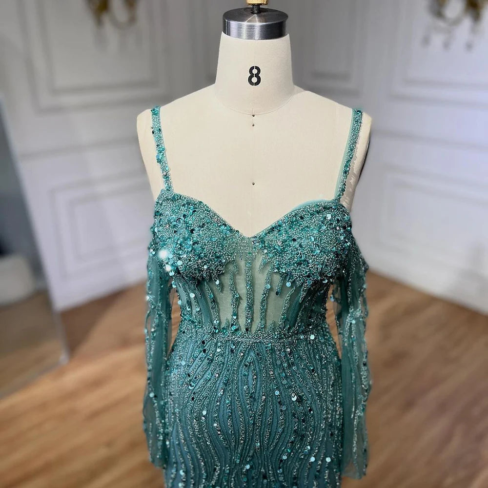 Serene Hill Grey Mermaid Spaghetti Strap Luxury Beaded Elegant Evening Dresses Gowns 2025 For Woman Wedding Party LA71650 - SERENE HILL