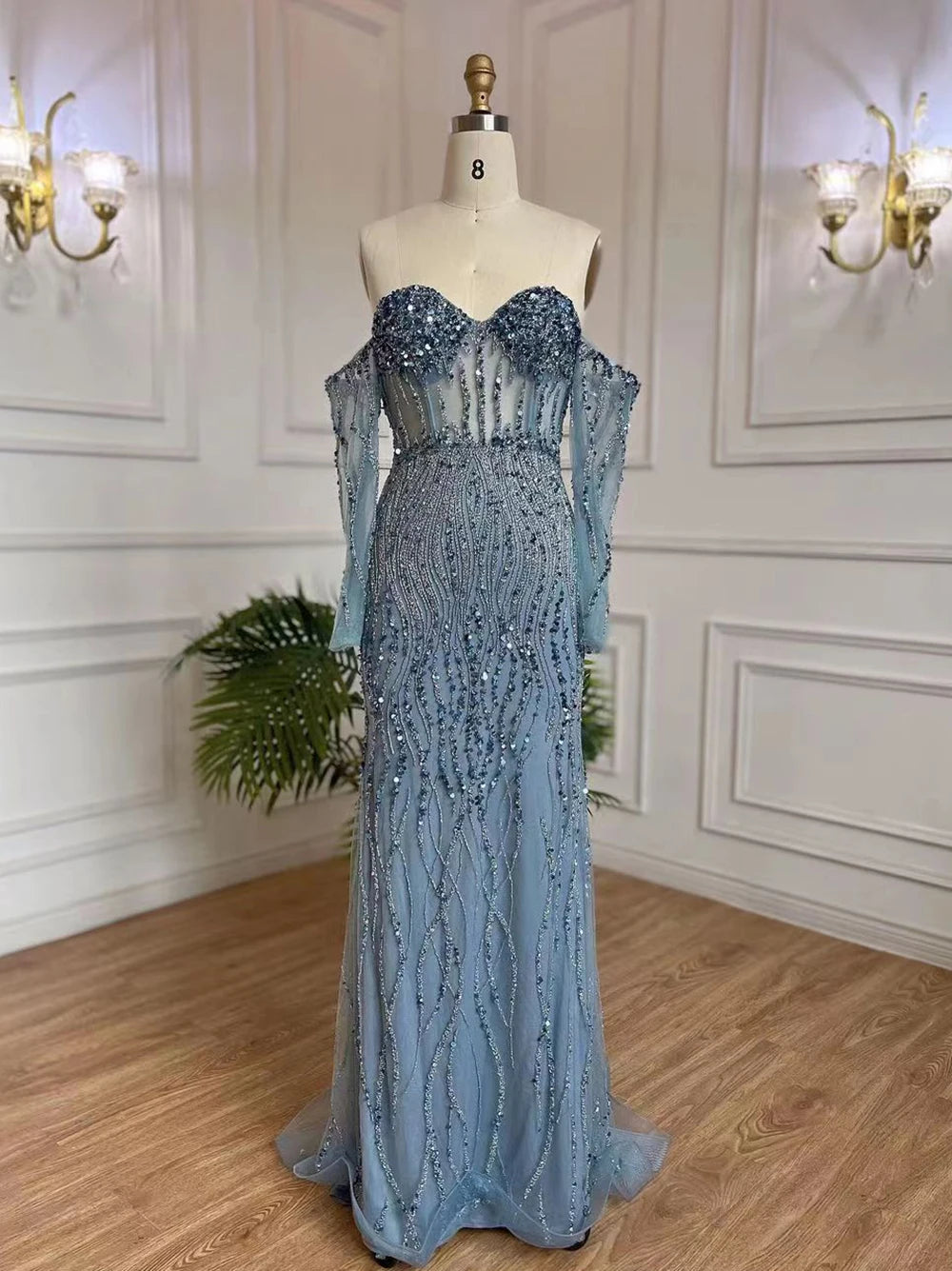 Serene Hill Grey Mermaid Spaghetti Strap Luxury Beaded Elegant Evening Dresses Gowns 2025 For Woman Wedding Party LA71650 - SERENE HILL
