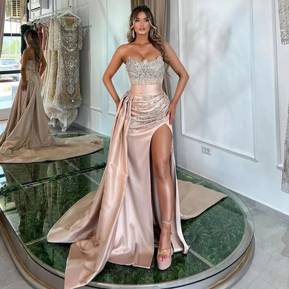 Serene Hill High Split With Skirt Mermaid Nude Sexy CRYSTAL Beaded Evening Dresses Gowns For Women Party 2025 LA72135 - SERENE HILL